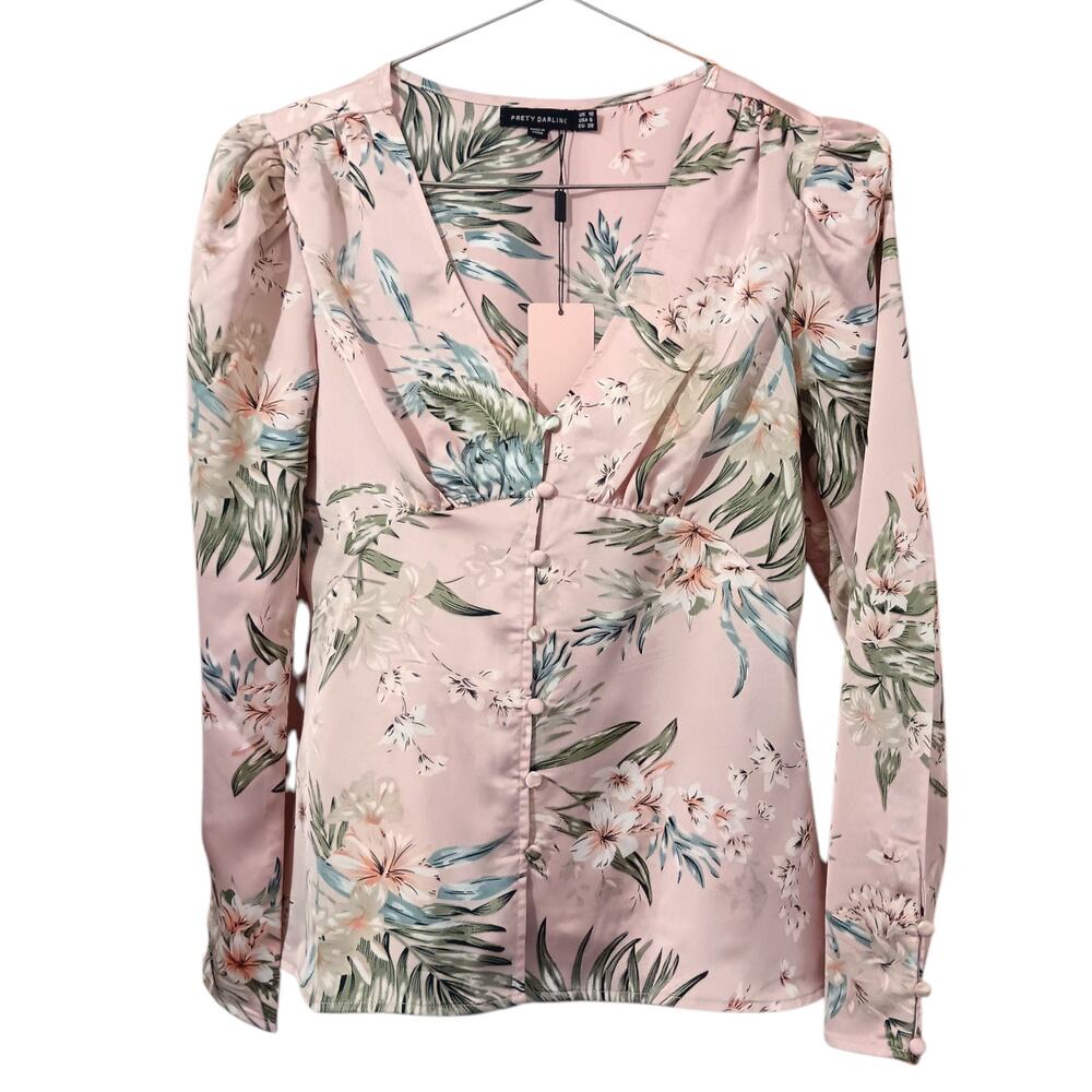 NEW PRETTY DARLING Blouse Empire Waist 6 Pink Floral Cottage Fairy Coquette